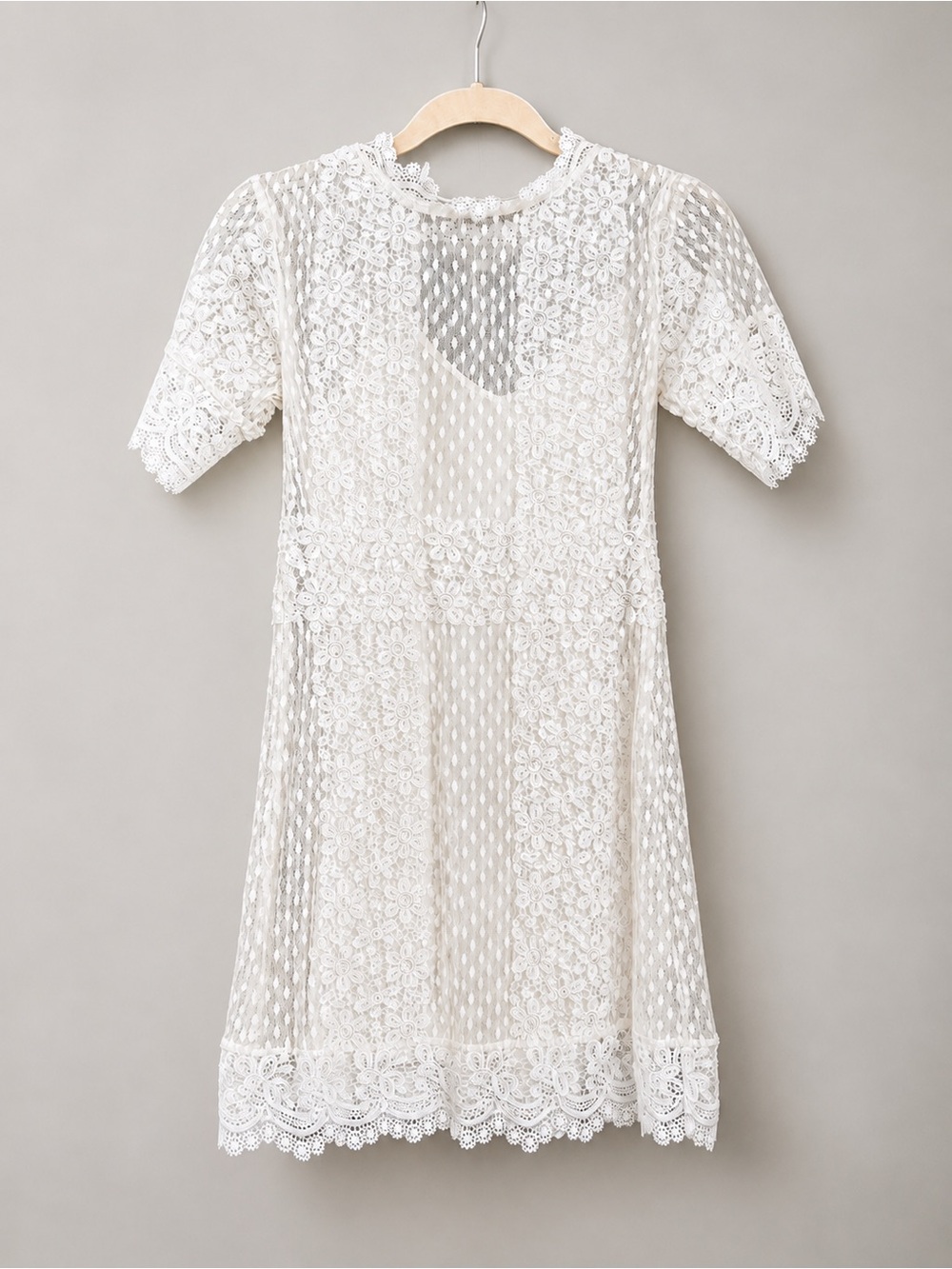 Maje Lace Short Sleeve Dress in Cream